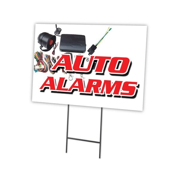 Auto Alarms Yard Sign & Stake outdoor plastic coroplast window, C-1824 Auto Alarms